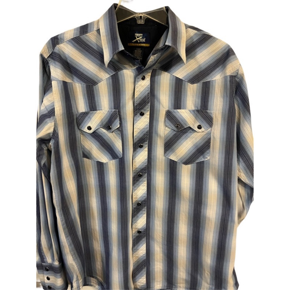 TWENTY X  RETRO PREMIUM TRIM WESTERN SNAP FLAP POCKET PRINT SHIRT IN BLUE/WHITE